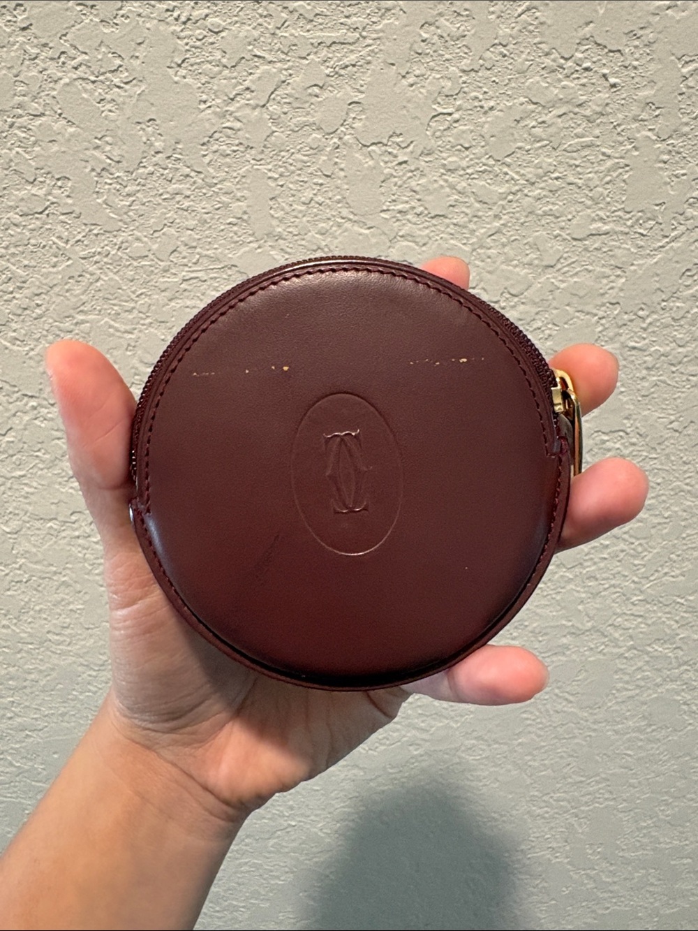 Cartier Paris Coin Purse Leather Maroon Embossed Logo